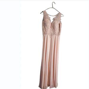Eva Blush Pink Lace & Chiffon Formal Gown — Elegant Sleeveless Maxi Dress